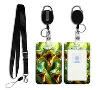 DISUOFEART ID Badge Holder with Detachable Lanyard & Heavy-Duty Retractable Reel, Multi-Headed Green Snake in Jungle Vertical ABS Name Tag Case with Swivel Belt Clip for Nurses, Doctors, Office