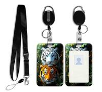 DISUOFEART ID Badge Holder with Detachable Lanyard & Heavy-Duty Retractable Reel, Orange-White Tigers Roaming Jungle Vertical ABS Name Tag Case with Swivel Belt Clip for Nurses, Doctors, Office