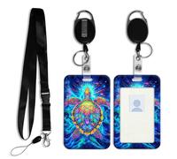 DISUOFEART ID Badge Holder with Detachable Lanyard & Heavy-Duty Retractable Reel, Rainbow Turtle in Cosmic Light Vertical ABS Name Tag Case with Swivel Belt Clip for Nurses, Doctors, Office