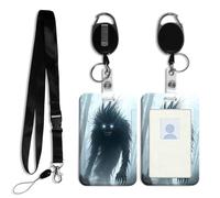 DISUOFEART ID Badge Holder with Detachable Lanyard & Heavy-Duty Retractable Reel, Shadowy Beast in Misty Forest Vertical ABS Name Tag Case with Swivel Belt Clip for Nurses, Doctors, Office