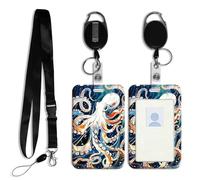 DISUOFEART ID Badge Holder with Detachable Lanyard & Heavy-Duty Retractable Reel, White Octopus in The Ocean Vertical ABS Name Tag Case with Swivel Belt Clip for Nurses, Doctors, Office