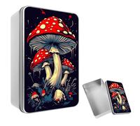 DISUOFEART Large Metal Tin Box with Lid, 7.07×4.33×2.7 Inch Mini Storage Containers for Crafts, Jewelry, Office, Home Organization & Large Items, Vibrant Red Spotted Mushrooms