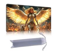 DISUOFEART Playmat for MTG & Magic: The Gathering, 24x14 inch Non-Slip TCG Game Mat for Commander, Angel Warrior in Burning City Card Game Table Mat
