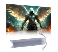 DISUOFEART Playmat for MTG & Magic: The Gathering, 24x14 inch Non-Slip TCG Game Mat for Commander, Armored Angel Warrior Bearing Sword Wings Card Game Table Mat