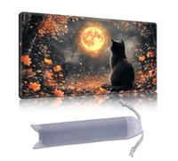 DISUOFEART Playmat for MTG & Magic: The Gathering, 24x14 inch Non-Slip TCG Game Mat for Commander, Black Cat and Autumn Blood Moon Card Game Table Mat