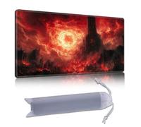 DISUOFEART Playmat for MTG & Magic: The Gathering, 24x14 inch Non-Slip TCG Game Mat for Commander, Burning Hell Castle Fantasy Landscape Card Game Table Mat