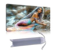 DISUOFEART Playmat for MTG & Magic: The Gathering, 24x14 inch Non-Slip TCG Game Mat for Commander, Colorful Rainbow Mermaid on Rocks Card Game Table Mat