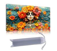 DISUOFEART Playmat for MTG & Magic: The Gathering, 24x14 inch Non-Slip TCG Game Mat for Commander, Colorful Day of Dead Skull & Pumpkin Card Game Table Mat