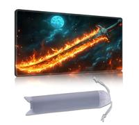 DISUOFEART Playmat for MTG & Magic: The Gathering, 24x14 inch Non-Slip TCG Game Mat for Commander, Flaming Fantasy Sword Moon Card Game Table Mat