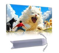 DISUOFEART Playmat for MTG & Magic: The Gathering, 24x14 inch Non-Slip TCG Game Mat for Commander, Giant White Cat Dogs in Park Card Game Table Mat