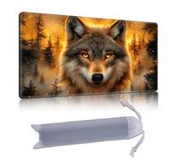 DISUOFEART Playmat for MTG & Magic: The Gathering, 24x14 inch Non-Slip TCG Game Mat for Commander, Glowing Forest Wolf Print Card Game Table Mat