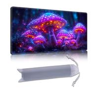 DISUOFEART Playmat for MTG & Magic: The Gathering, 24x14 inch Non-Slip TCG Game Mat for Commander, Glowing Neon Magical Mushroom Forest Card Game Table Mat
