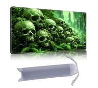 DISUOFEART Playmat for MTG & Magic: The Gathering, 24x14 inch Non-Slip TCG Game Mat for Commander, Green Skulls Piled in Ruins Card Game Table Mat