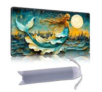 DISUOFEART Playmat for MTG & Magic: The Gathering, 24x14 inch Non-Slip TCG Game Mat for Commander, Mermaid and Moon Over City Skyline Card Game Table Mat