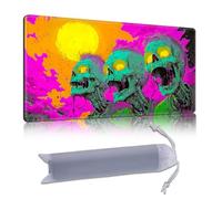 DISUOFEART Playmat for MTG & Magic: The Gathering, 24x14 inch Non-Slip TCG Game Mat for Commander, Neon Green Zombies in Psychedelic Scene Card Game Table Mat
