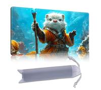 DISUOFEART Playmat for MTG & Magic: The Gathering, 24x14 inch Non-Slip TCG Game Mat for Commander, Otter Mage with Staff Underwater Card Game Table Mat