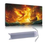 DISUOFEART Playmat for MTG & Magic: The Gathering, 24x14 inch Non-Slip TCG Game Mat for Commander, Phoenix and Sailing Ship in Fiery Sky Card Game Table Mat