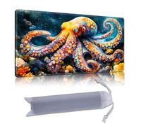 DISUOFEART Playmat for MTG & Magic: The Gathering, 24x14 inch Non-Slip TCG Game Mat for Commander, Rainbow Octopus in Coral Reef Card Game Table Mat