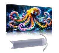 DISUOFEART Playmat for MTG & Magic: The Gathering, 24x14 inch Non-Slip TCG Game Mat for Commander, Rainbow Octopus in Deep Sea Card Game Table Mat