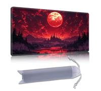 DISUOFEART Playmat for MTG & Magic: The Gathering, 24x14 inch Non-Slip TCG Game Mat for Commander, Red Blood Moon Castle Fantasy Card Game Table Mat