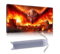 DISUOFEART Playmat for MTG & Magic: The Gathering, 24x14 inch Non-Slip TCG Game Mat for Commander, Red Dragon Burning Medieval City Card Game Table Mat