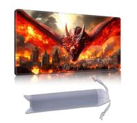 DISUOFEART Playmat for MTG & Magic: The Gathering, 24x14 inch Non-Slip TCG Game Mat for Commander, Red Fire Dragon Burning City Card Game Table Mat