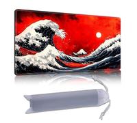 DISUOFEART Playmat for MTG & Magic: The Gathering, 24x14 inch Non-Slip TCG Game Mat for Commander, Red Wave with Mount Fuji Card Game Table Mat
