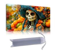 DISUOFEART Playmat for MTG & Magic: The Gathering, 24x14 inch Non-Slip TCG Game Mat for Commander, Skeleton with Flowers Pumpkin Card Game Table Mat