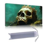 DISUOFEART Playmat for MTG & Magic: The Gathering, 24x14 inch Non-Slip TCG Game Mat for Commander, Skull with Golden Crown Print Card Game Table Mat