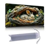 DISUOFEART Playmat for MTG & Magic: The Gathering, 24x14 inch Non-Slip TCG Game Mat for Commander, Sleeping Bunny in Tree Hollow with Moss Card Game Table Mat