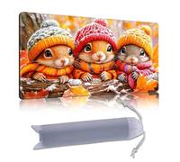 DISUOFEART Playmat for MTG & Magic: The Gathering, 24x14 inch Non-Slip TCG Game Mat for Commander, Three Squirrels in Knit Hats & Scarves Card Game Table Mat