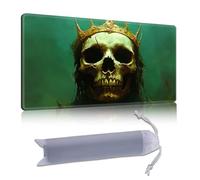 DISUOFEART Playmat for MTG & Magic: The Gathering, 24x14 inch Non-Slip TCG Game Mat for Commander, Undead King Skull with Golden Crown Card Game Table Mat