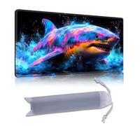 DISUOFEART Playmat for MTG & Magic: The Gathering, 24x14 inch Non-Slip TCG Game Mat for Commander, Vibrant Rainbow Shark in Dark Waters Card Game Table Mat