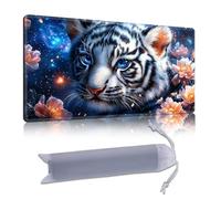 DISUOFEART Playmat for MTG & Magic: The Gathering, 24x14 inch Non-Slip TCG Game Mat for Commander, White Tiger Cub with Blue Eyes Card Game Table Mat