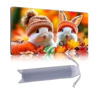 DISUOFEART Playmat for MTG & Magic: The Gathering, 28x16 inch Non-Slip TCG Game Mat for Commander, Autumn Bunnies in Knit Hats with Pumpkins Card Game Table Mat