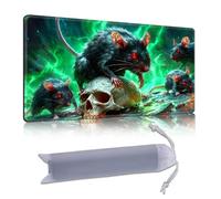DISUOFEART Playmat for MTG & Magic: The Gathering, 28x16 inch Non-Slip TCG Game Mat for Commander, Black Rats Skull in Green Mist Card Game Table Mat