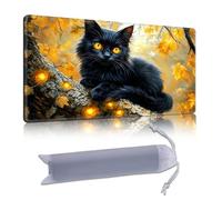 DISUOFEART Playmat for MTG & Magic: The Gathering, 28x16 inch Non-Slip TCG Game Mat for Commander, Black Cat in Autumn Forest Card Game Table Mat