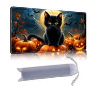 DISUOFEART Playmat for MTG & Magic: The Gathering, 28x16 inch Non-Slip TCG Game Mat for Commander, Black Cat with Pumpkins Card Game Table Mat