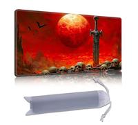 DISUOFEART Playmat for MTG & Magic: The Gathering, 28x16 inch Non-Slip TCG Game Mat for Commander, Blood Moon Sword Fantasy Landscape Card Game Table Mat