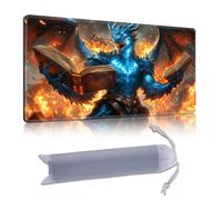 DISUOFEART Playmat for MTG & Magic: The Gathering, 28x16 inch Non-Slip TCG Game Mat for Commander, Blue Dragon Reading Magic Books Card Game Table Mat