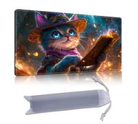 DISUOFEART Playmat for MTG & Magic: The Gathering, 28x16 inch Non-Slip TCG Game Mat for Commander, Blue Mage Cat Reading Enchanted Tome Card Game Table Mat