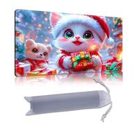 DISUOFEART Playmat for MTG & Magic: The Gathering, 28x16 inch Non-Slip TCG Game Mat for Commander, Cat & Bear with Gifts Card Game Table Mat