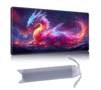 DISUOFEART Playmat for MTG & Magic: The Gathering, 28x16 inch Non-Slip TCG Game Mat for Commander, Cosmic Rainbow Dragon in Starry Night Card Game Table Mat