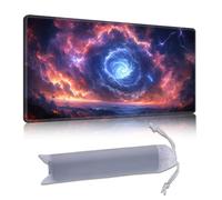 DISUOFEART Playmat for MTG & Magic: The Gathering, 28x16 inch Non-Slip TCG Game Mat for Commander, Cosmic Vortex with Lightning and Fire Card Game Table Mat