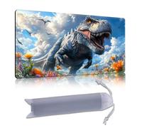DISUOFEART Playmat for MTG & Magic: The Gathering, 28x16 inch Non-Slip TCG Game Mat for Commander, Dinosaur in Flower Field Card Game Table Mat