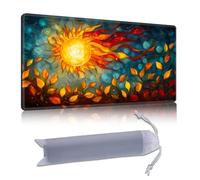 DISUOFEART Playmat for MTG & Magic: The Gathering, 28x16 inch Non-Slip TCG Game Mat for Commander, Fiery Sun Over Autumn Foliage Art Card Game Table Mat