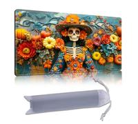 DISUOFEART Playmat for MTG & Magic: The Gathering, 28x16 inch Non-Slip TCG Game Mat for Commander, Floral Skeleton Lady, Day of Dead Card Game Table Mat