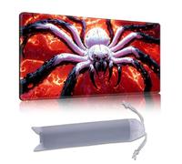 DISUOFEART Playmat for MTG & Magic: The Gathering, 28x16 inch Non-Slip TCG Game Mat for Commander, Giant White Spider in Fiery Abyss Card Game Table Mat