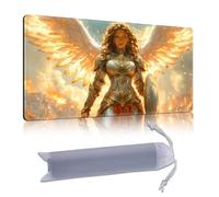 DISUOFEART Playmat for MTG & Magic: The Gathering, 28x16 inch Non-Slip TCG Game Mat for Commander, Golden Winged Angel Warrior Card Game Table Mat