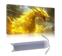 DISUOFEART Playmat for MTG & Magic: The Gathering, 28x16 inch Non-Slip TCG Game Mat for Commander, Golden Dragon with Lightning in Stormy Sky Card Game Table Mat
